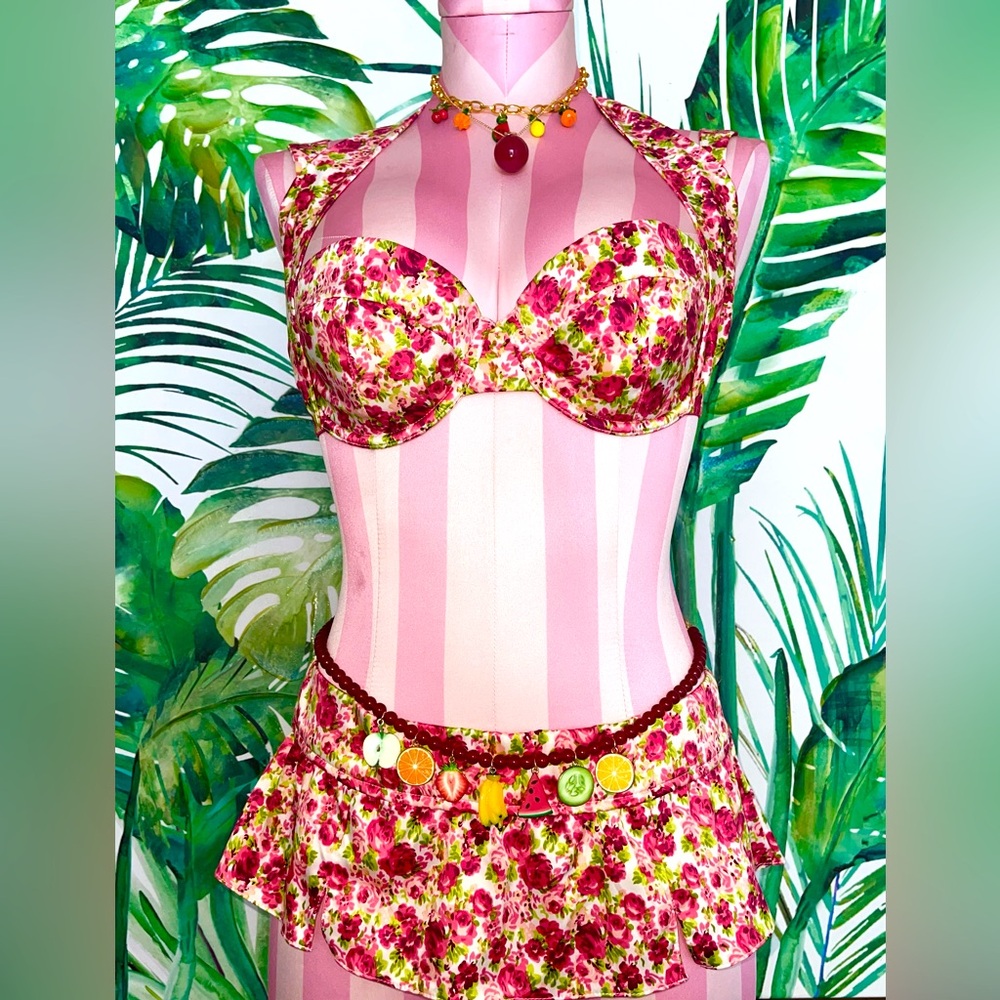 Victoria’s Secret 2 Pc Sexy Little Things Tropical Bra Panty Skirt Pinup Set